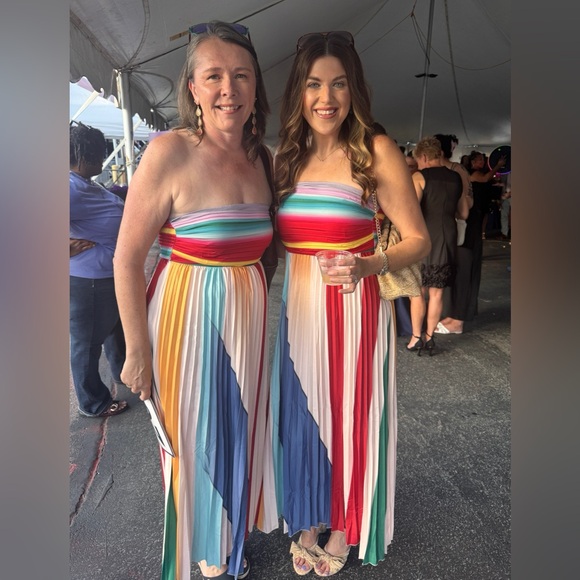 TRENDY VIRAL rainbow Multicolor Striped pleated strapless Maxi Dress *2 for 20* - Picture 9 of 13